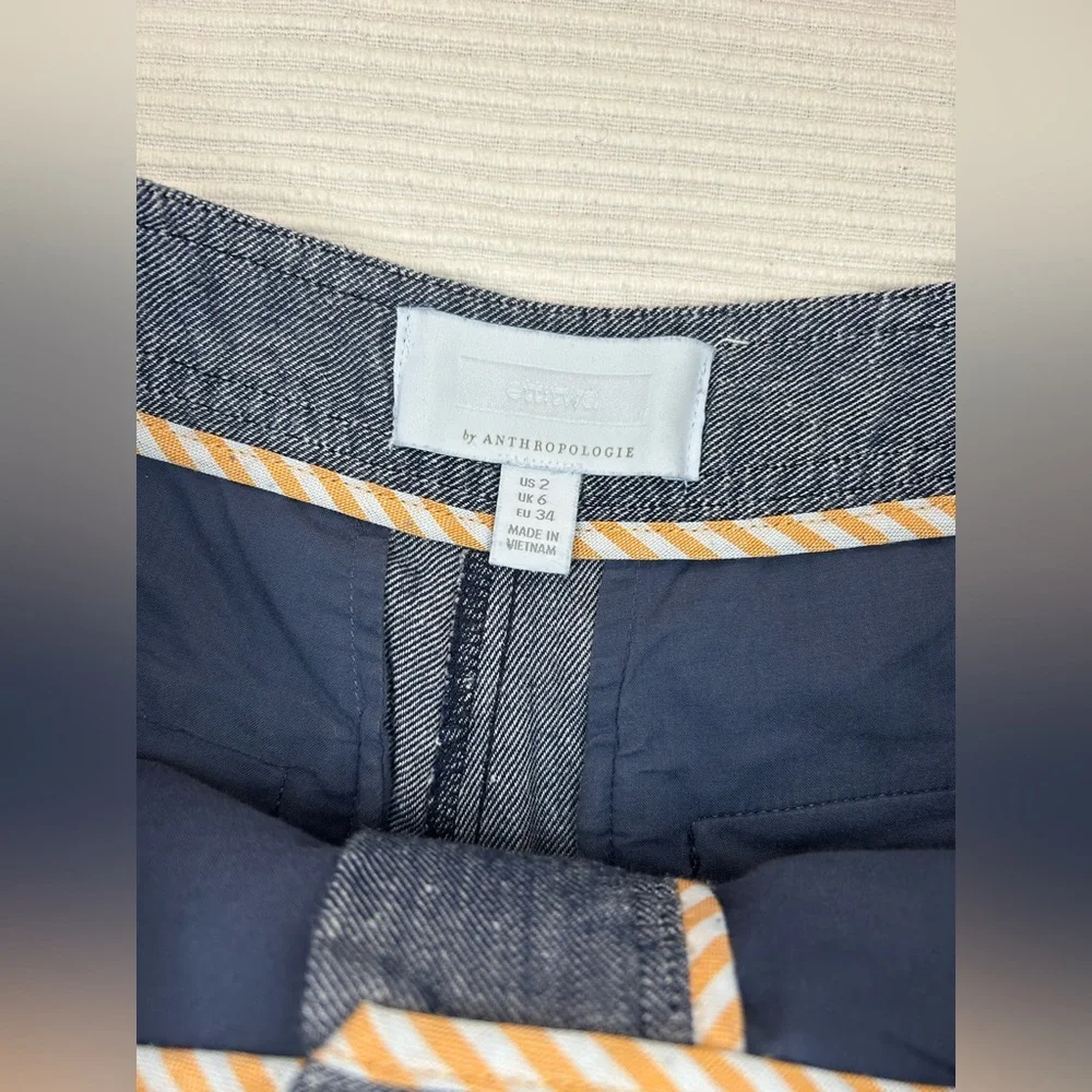 Anthropologie Ett Twa Chambray Linen Ruffle Crop Pants - Picture 11 of 16